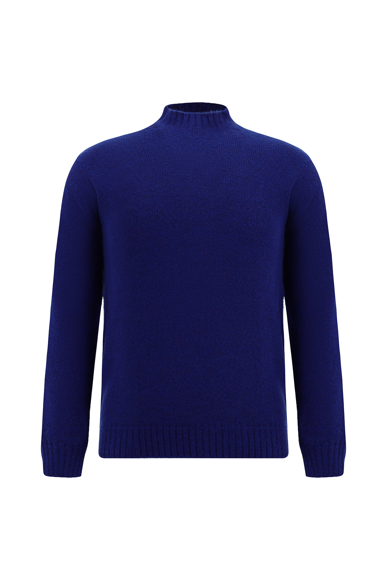 Saks Mavi Yarım Balıkçı Yaka Slim Fit Dar Kesim Dikişsiz Yünlü Triko Kazak