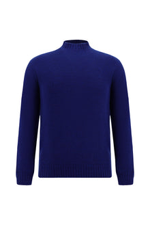 Saks Mavi Yarım Balıkçı Yaka Slim Fit Dar Kesim Dikişsiz Yünlü Triko Kazak