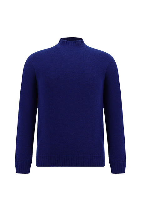 Saks Mavi Yarım Balıkçı Yaka Slim Fit Dar Kesim Dikişsiz Yünlü Triko Kazak