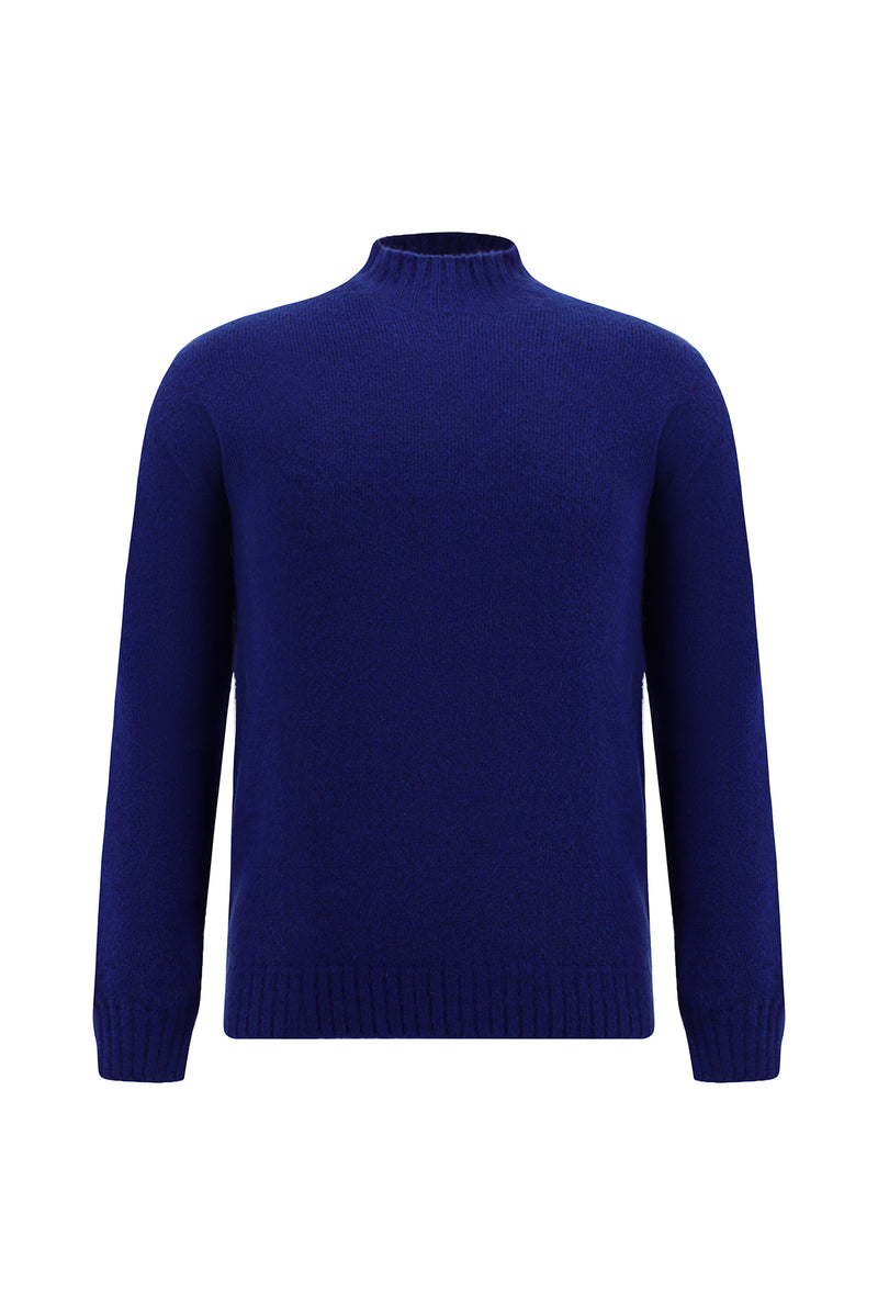 Saks Mavi Yarım Balıkçı Yaka Slim Fit Dar Kesim Dikişsiz Yünlü Triko Kazak