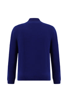 Saks Mavi Yarım Balıkçı Yaka Slim Fit Dar Kesim Dikişsiz Yünlü Triko Kazak