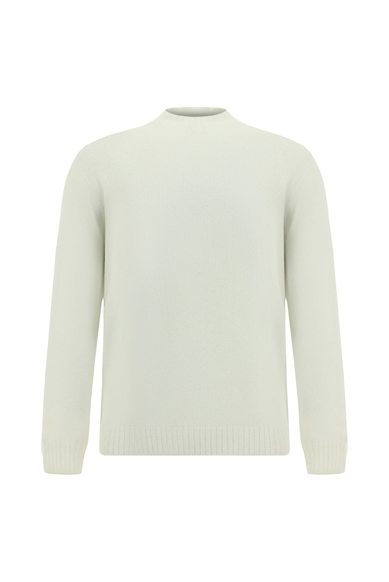 Ekru Yarım Balıkçı Yaka Slim Fit Dar Kesim Dikişsiz Yünlü Triko Kazak