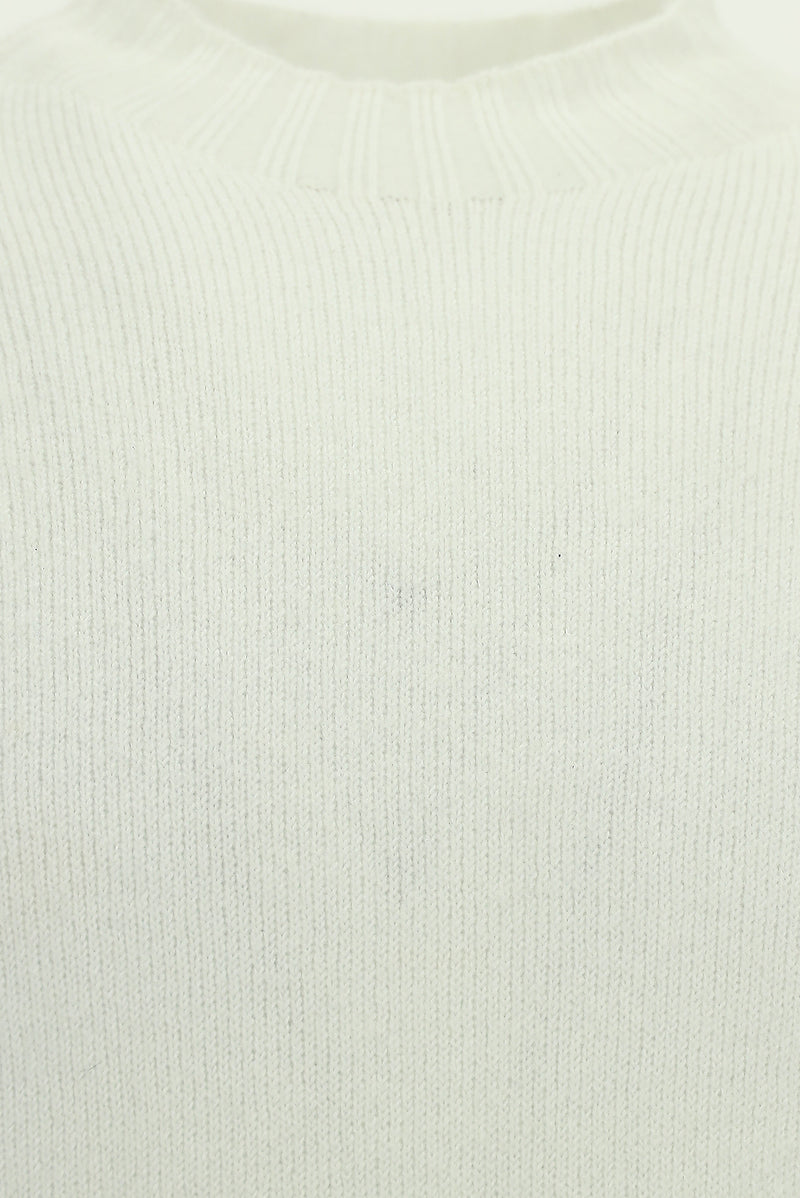 Ekru Yarım Balıkçı Yaka Slim Fit Dar Kesim Dikişsiz Yünlü Triko Kazak