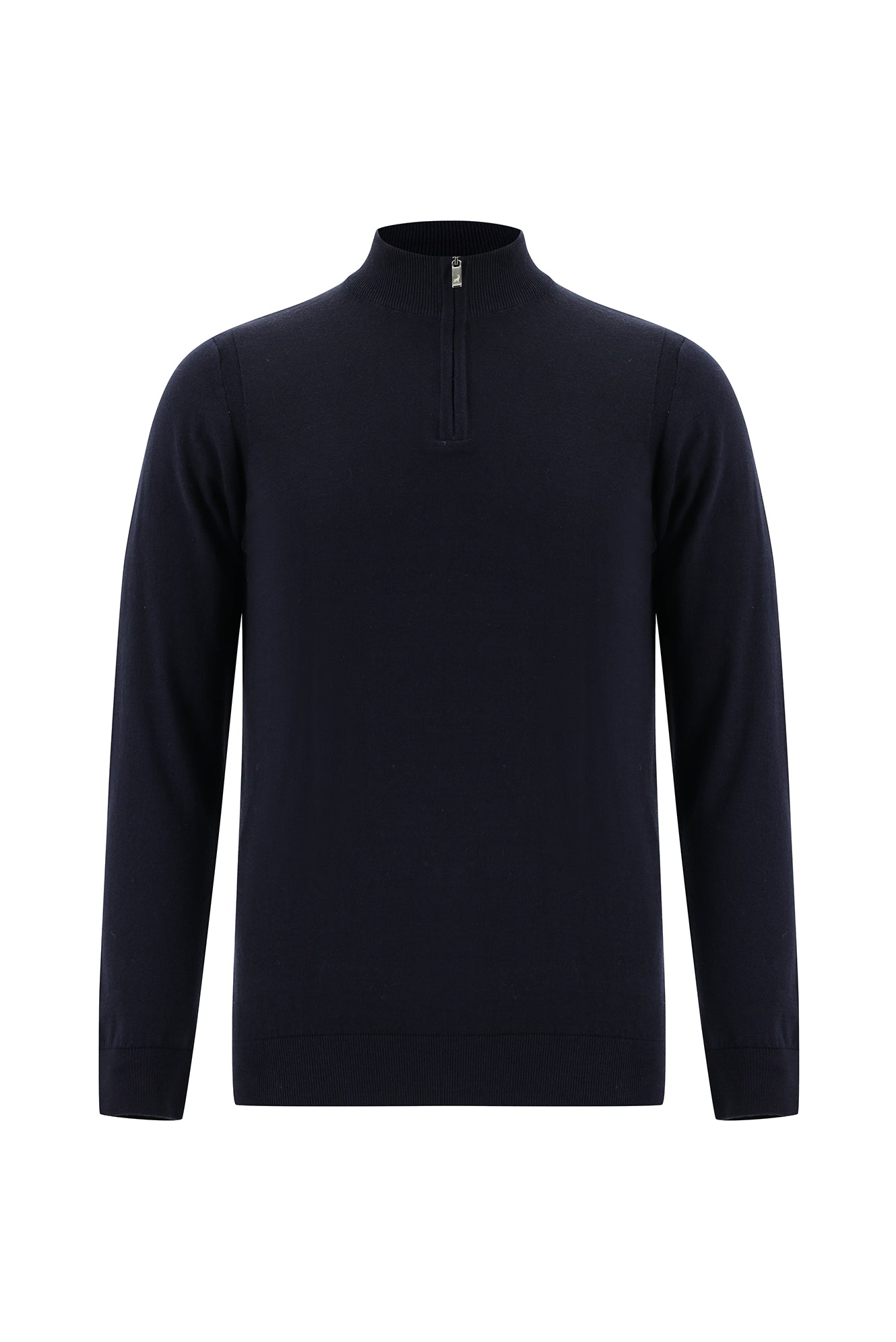 Koyu Lacivert Yarım Balıkçı Yaka Regular Fit Fermuarlı Pamuklu Kaşmirli Triko Kazak