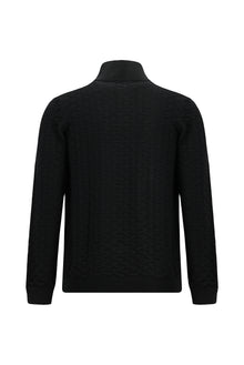 Siyah Yarım Balıkçı Yaka Regular Fit Desenli Fermuarlı Kaşmirli Triko Kazak