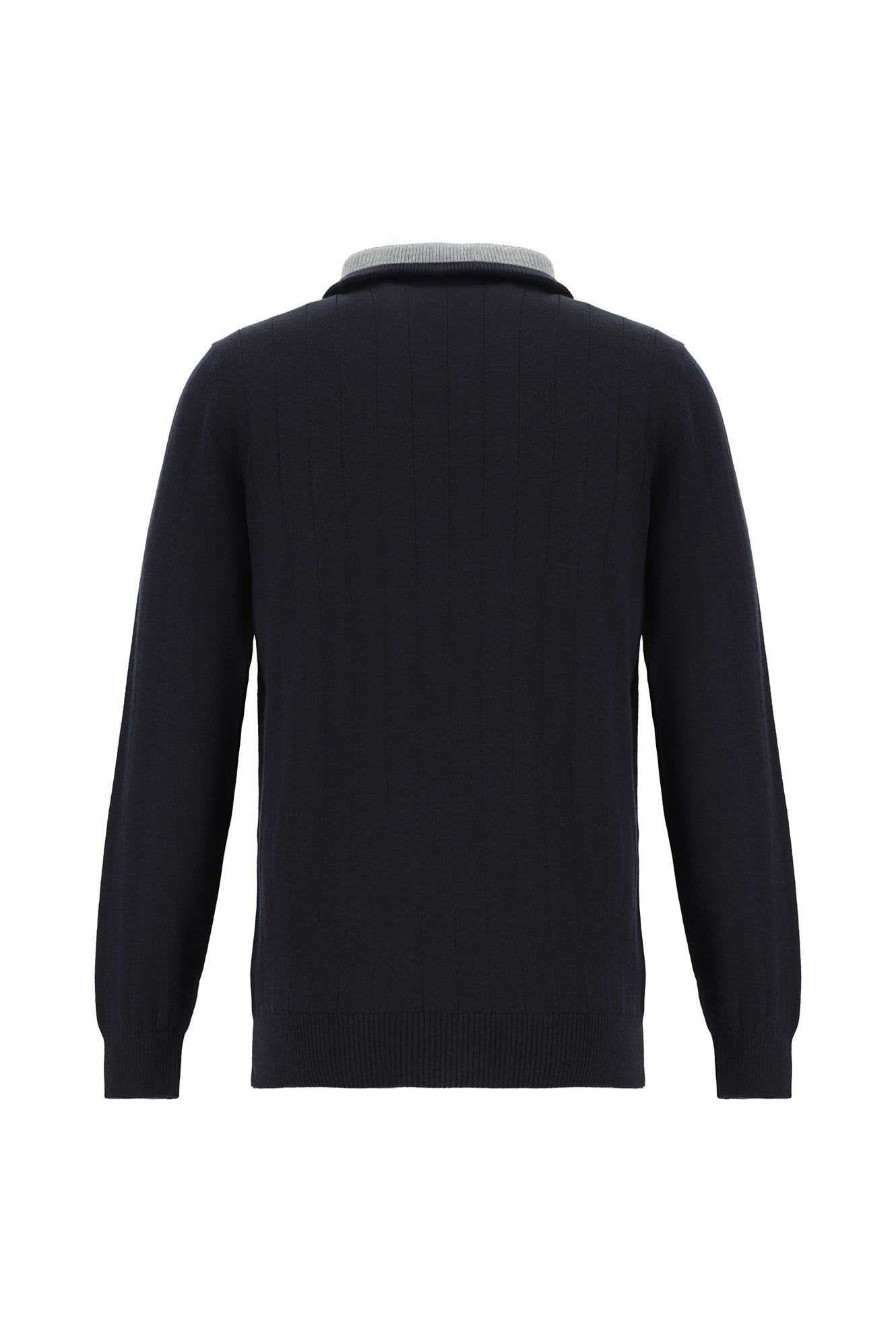 Koyu Lacivert Yarım Balıkçı Yaka Regular Fit Fermuarlı Desenli Yünlü Triko Kazak