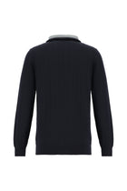 Koyu Lacivert Yarım Balıkçı Yaka Regular Fit Fermuarlı Desenli Yünlü Triko Kazak