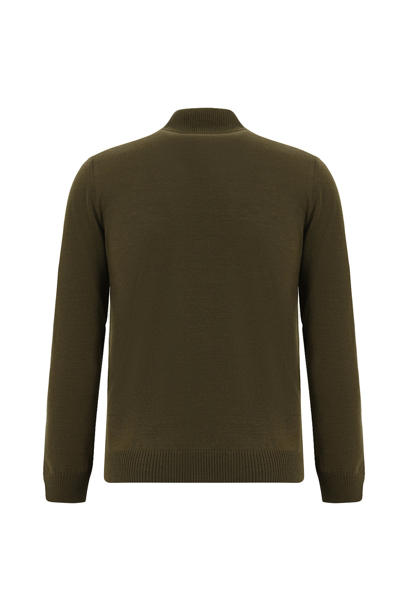 Koyu Vizon Yarım Balıkçı Yaka Slim Fit Dar Kesim Desenli Triko Kazak