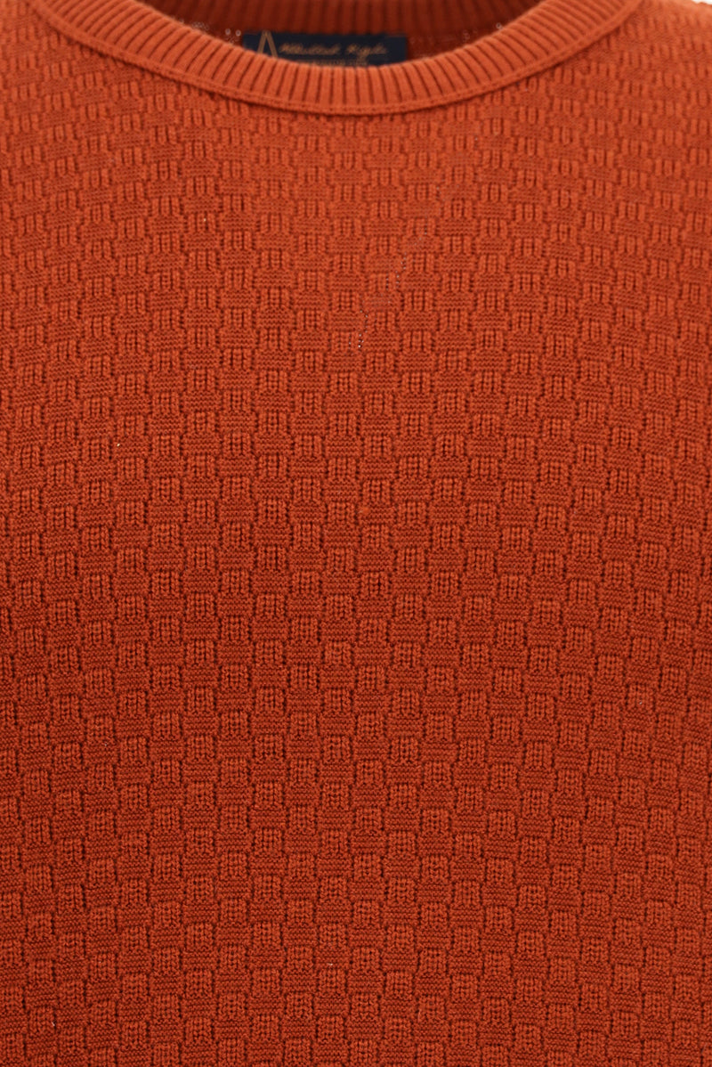 Kiremit Bisiklet Yaka Regular Fit Desenli Yünlü Triko Kazak