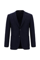 Koyu Lacivert Super Slim Fit Ekstra Dar Kesim Yünlü Desenli Spor Ceket