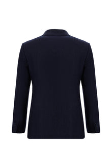 Koyu Lacivert Super Slim Fit Ekstra Dar Kesim Yünlü Desenli Spor Ceket