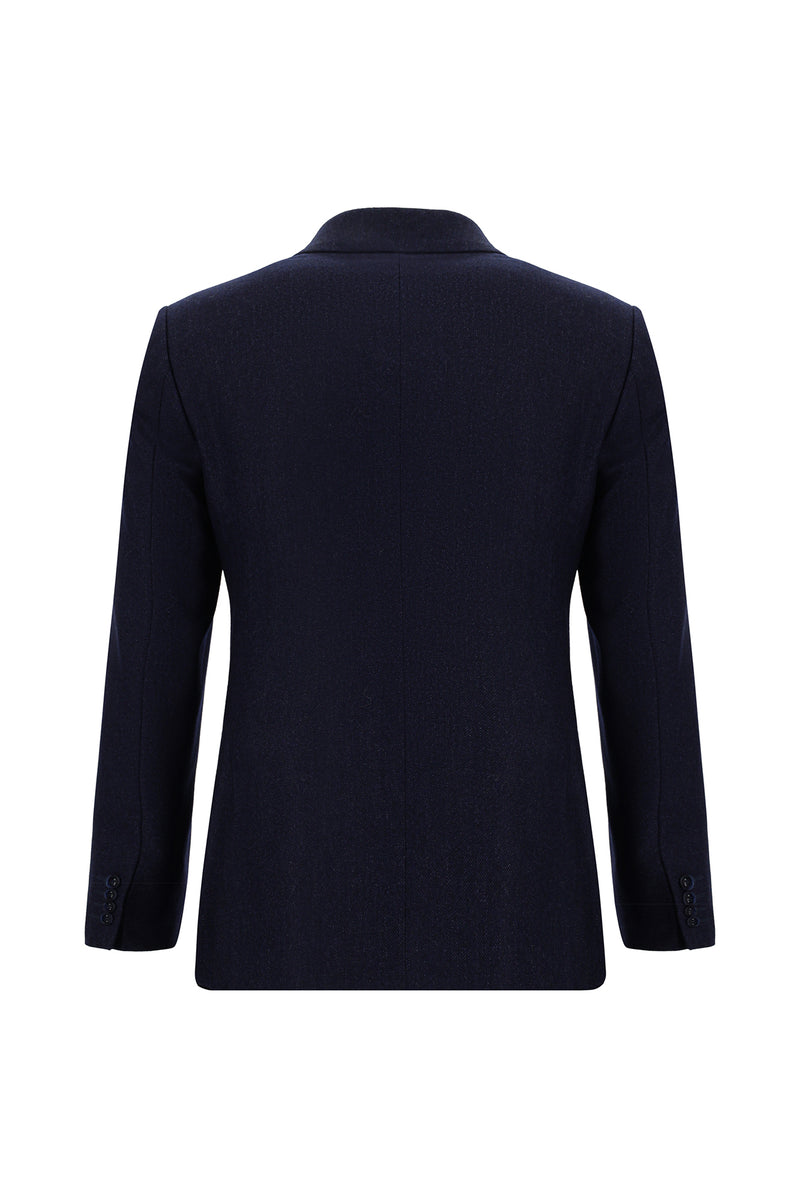 Koyu Lacivert Super Slim Fit Ekstra Dar Kesim Yünlü Desenli Spor Ceket
