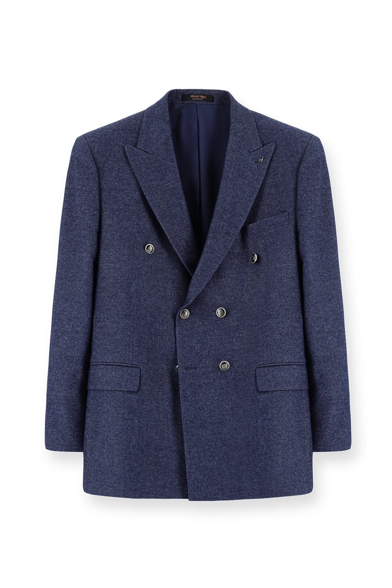 Orta Lacivert Slim Fit Dar Kesim Yünlü Düz İtalyan Kruvaze Ceket