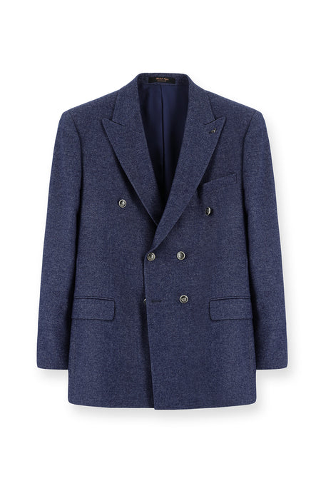 Orta Lacivert Slim Fit Dar Kesim Yünlü Düz İtalyan Kruvaze Ceket