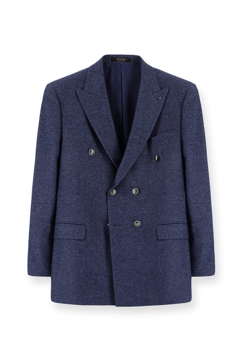 Orta Lacivert Relaxed Fit Rahat Kesim Yünlü Düz İtalyan Kruvaze Ceket