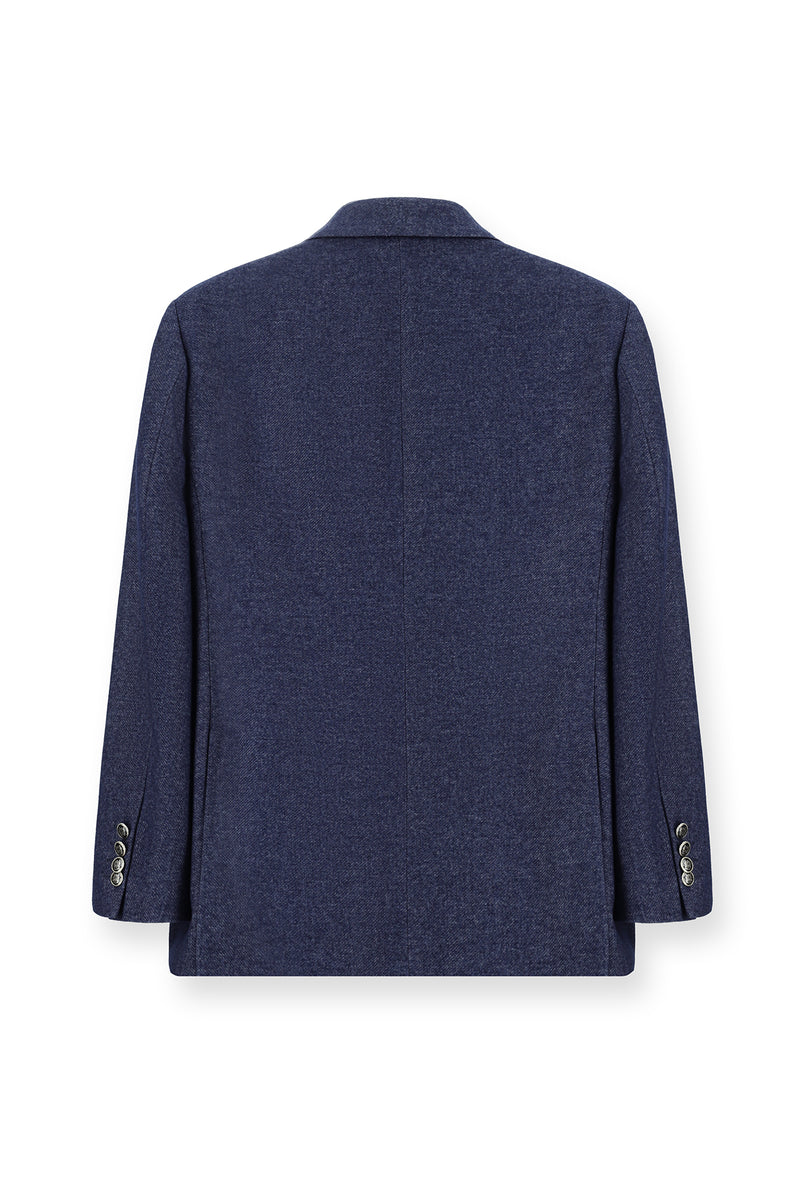 Orta Lacivert Relaxed Fit Rahat Kesim Yünlü Düz İtalyan Kruvaze Ceket