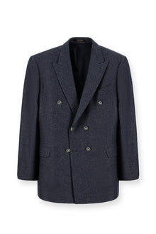Koyu Lacivert 7 Drop Slim Fit Dar Kesim Yünlü Düz ?talyan Kruvaze Ceket-Abdullah Ki??l?