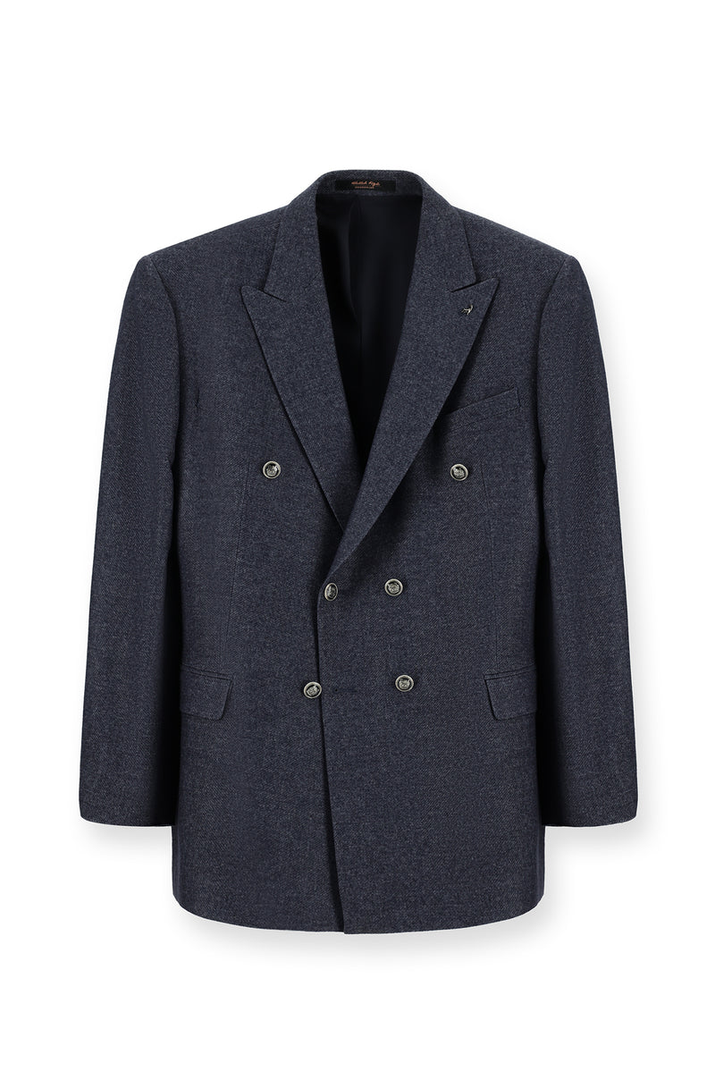 Koyu Lacivert Slim Fit Dar Kesim Yünlü Düz İtalyan Kruvaze Ceket