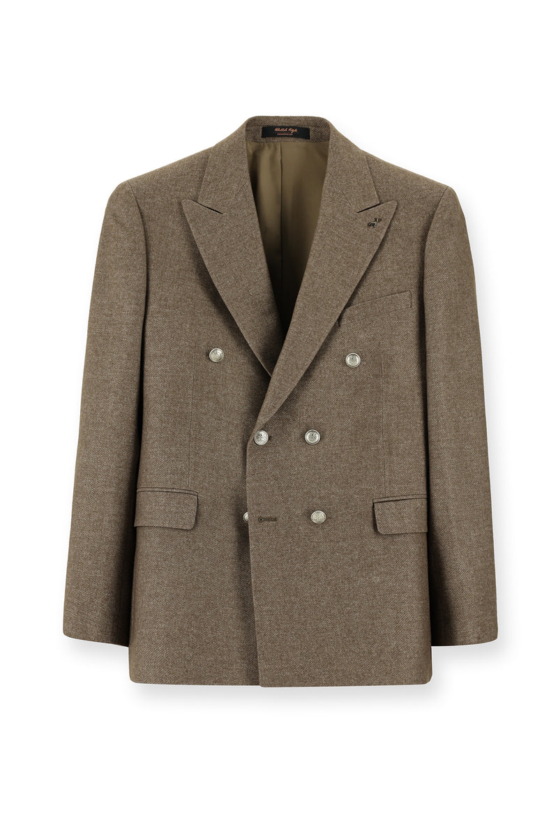 Açık Kahve  Relaxed Fit Rahat Kesim Yünlü Düz İtalyan Kruvaze Ceket