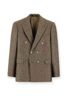 Aç?k Kahve  7 Drop Slim Fit Dar Kesim Yünlü Düz ?talyan Kruvaze Ceket-Abdullah Ki??l?