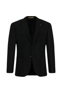 Siyah Slim Fit Dar Kesim Spor Yünlü İtalyan Ceket