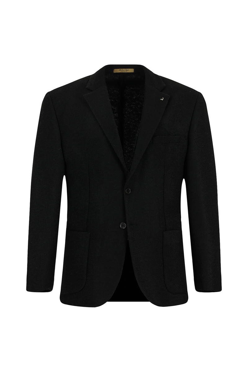 Siyah Super Slim Fit Ekstra Dar Kesim Spor Yünlü İtalyan Ceket
