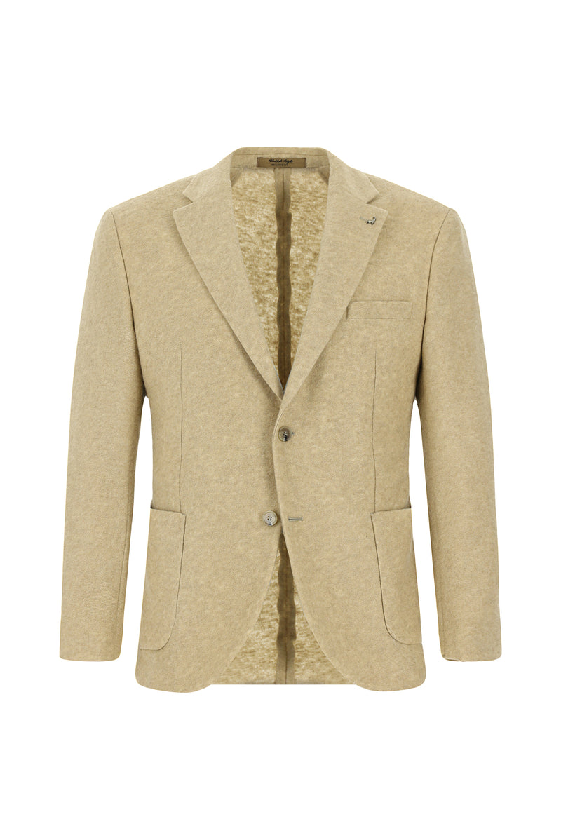 Açık Bej Regular Fit Spor Yünlü İtalyan Ceket