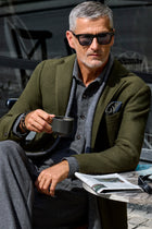 Orta Haki Muscle Fit Spor Yünlü İtalyan Ceket