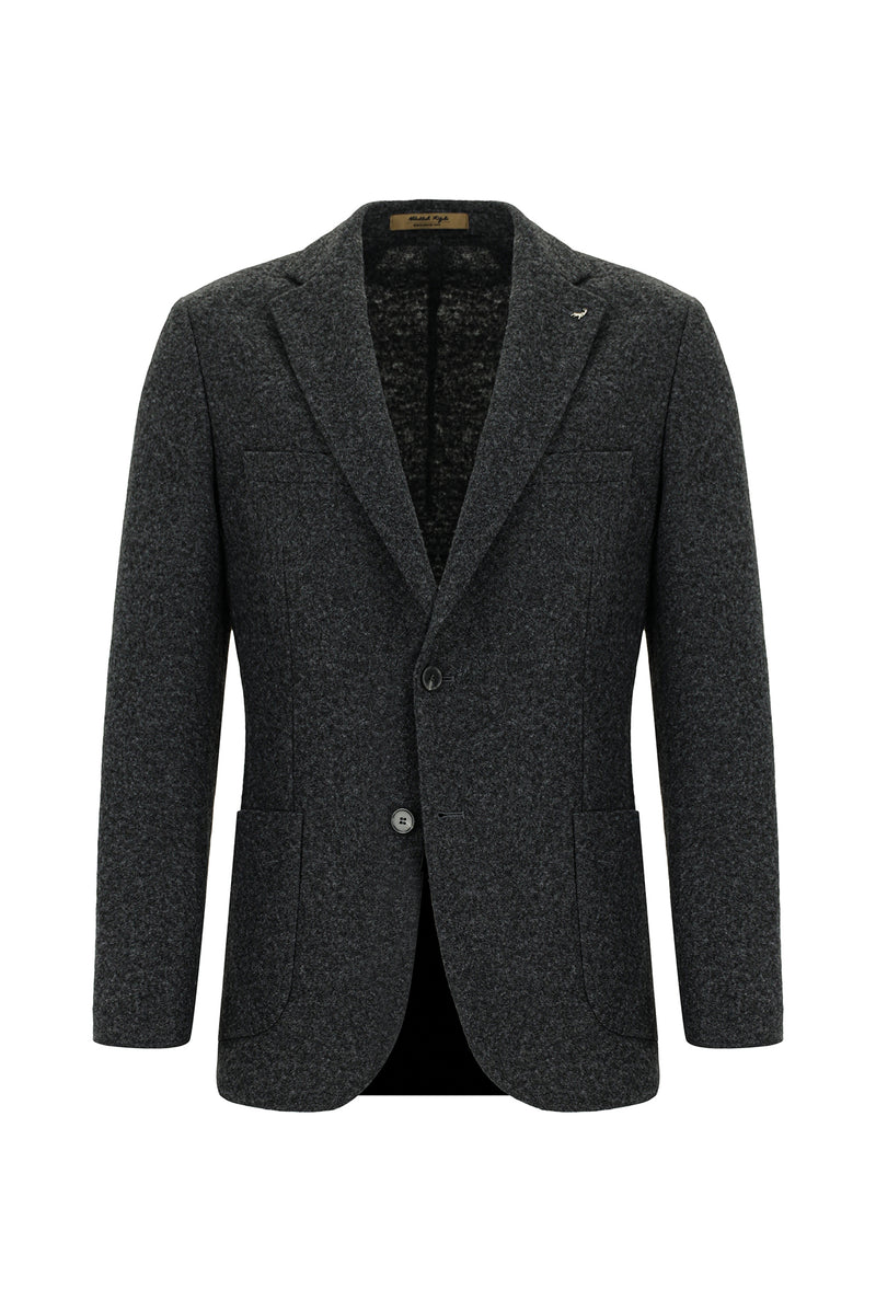 Orta Antrasit Slim Fit Dar Kesim Spor Yünlü İtalyan Ceket