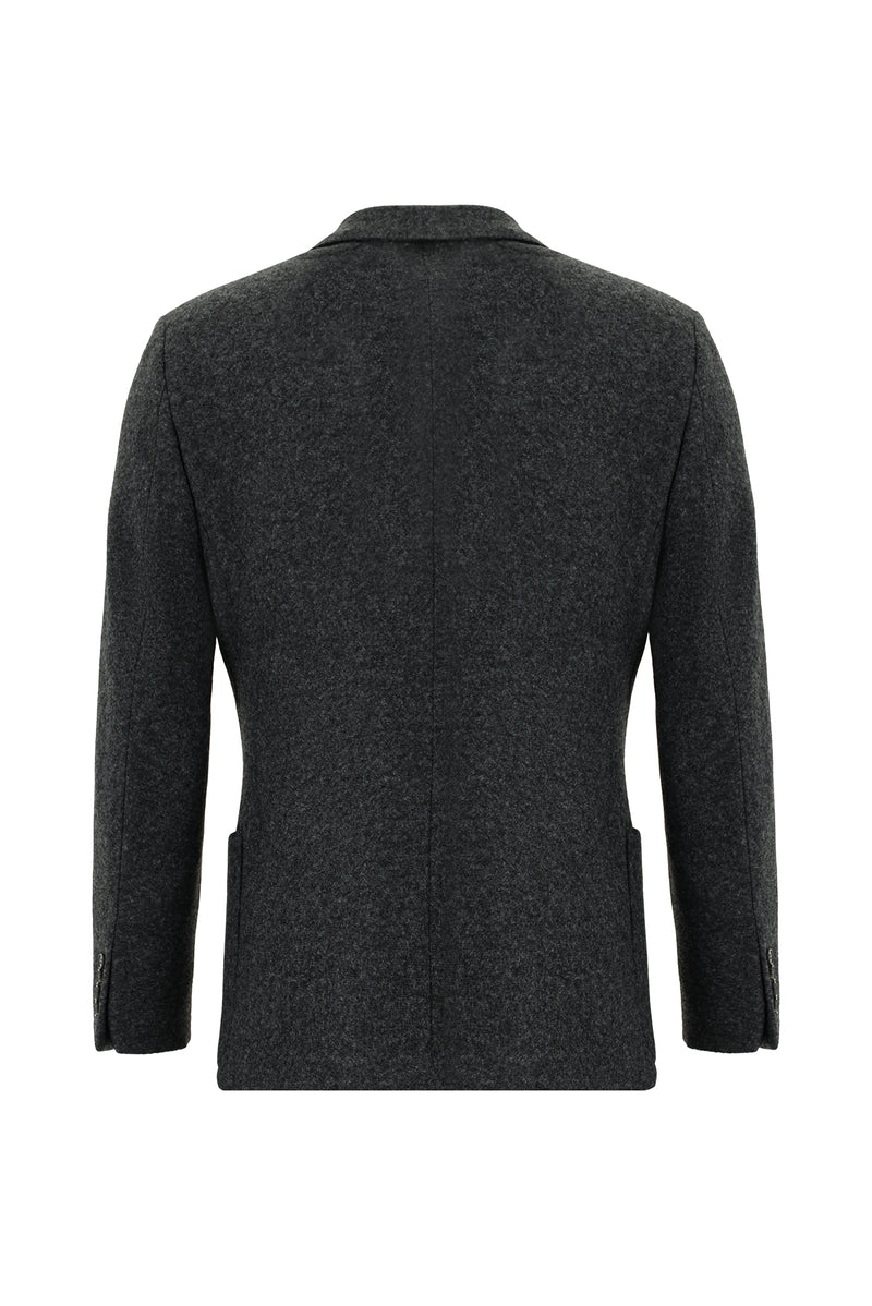 Orta Antrasit Slim Fit Dar Kesim Spor Yünlü İtalyan Ceket