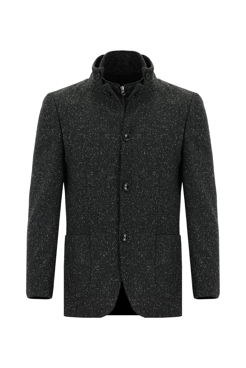 Koyu Antrasit Slim Fit Dar Kesim Spor Yünlü İtalyan Ceket