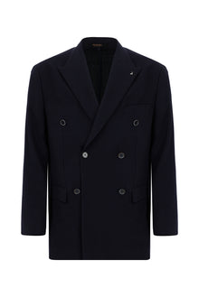 Koyu Lacivert Relaxed Fit Rahat Kesim Yünlü Kruvaze Ceket