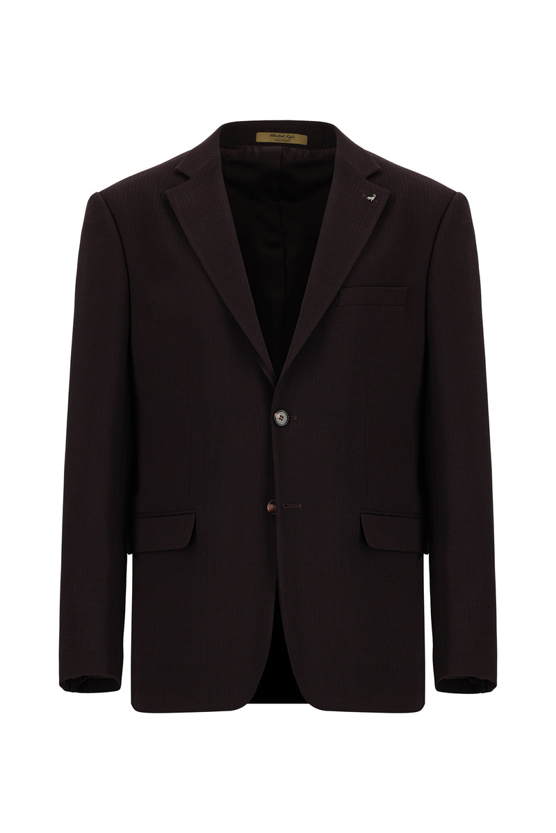 Koyu Bordo Relaxed Fit Rahat Kesim Yünlü Kaşmirli Klasik Ceket