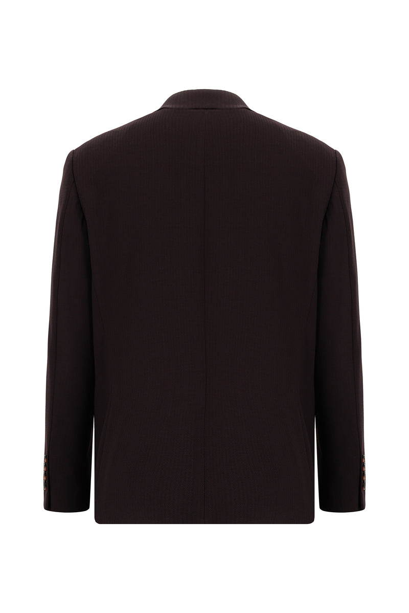 Koyu Bordo Relaxed Fit Rahat Kesim Yünlü Kaşmirli Klasik Ceket
