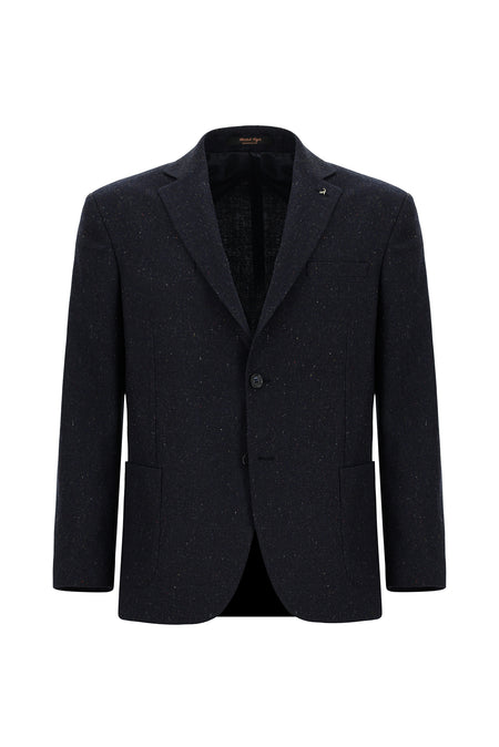 Koyu Lacivert Super Slim Fit Ekstra Dar Kesim Spor Yünlü Ceket