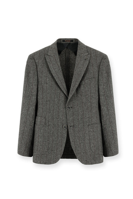 Koyu Antrasit 7 Drop Super Slim Fit Eksra Dar Kesim Desenli Spor ?talyan Yünlü Ceket-Abdullah Ki??l?