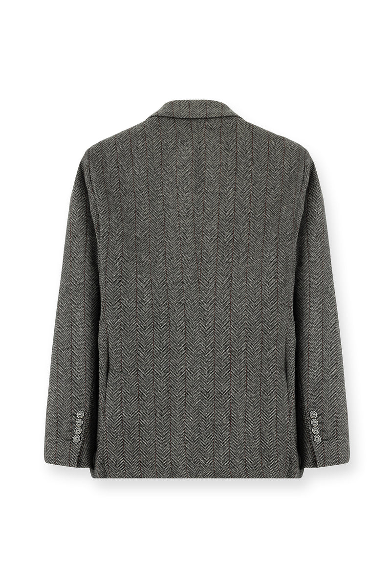 Koyu Antrasit Relaxed Fit Rahat Kesim Desenli Spor İtalyan Yünlü Ceket