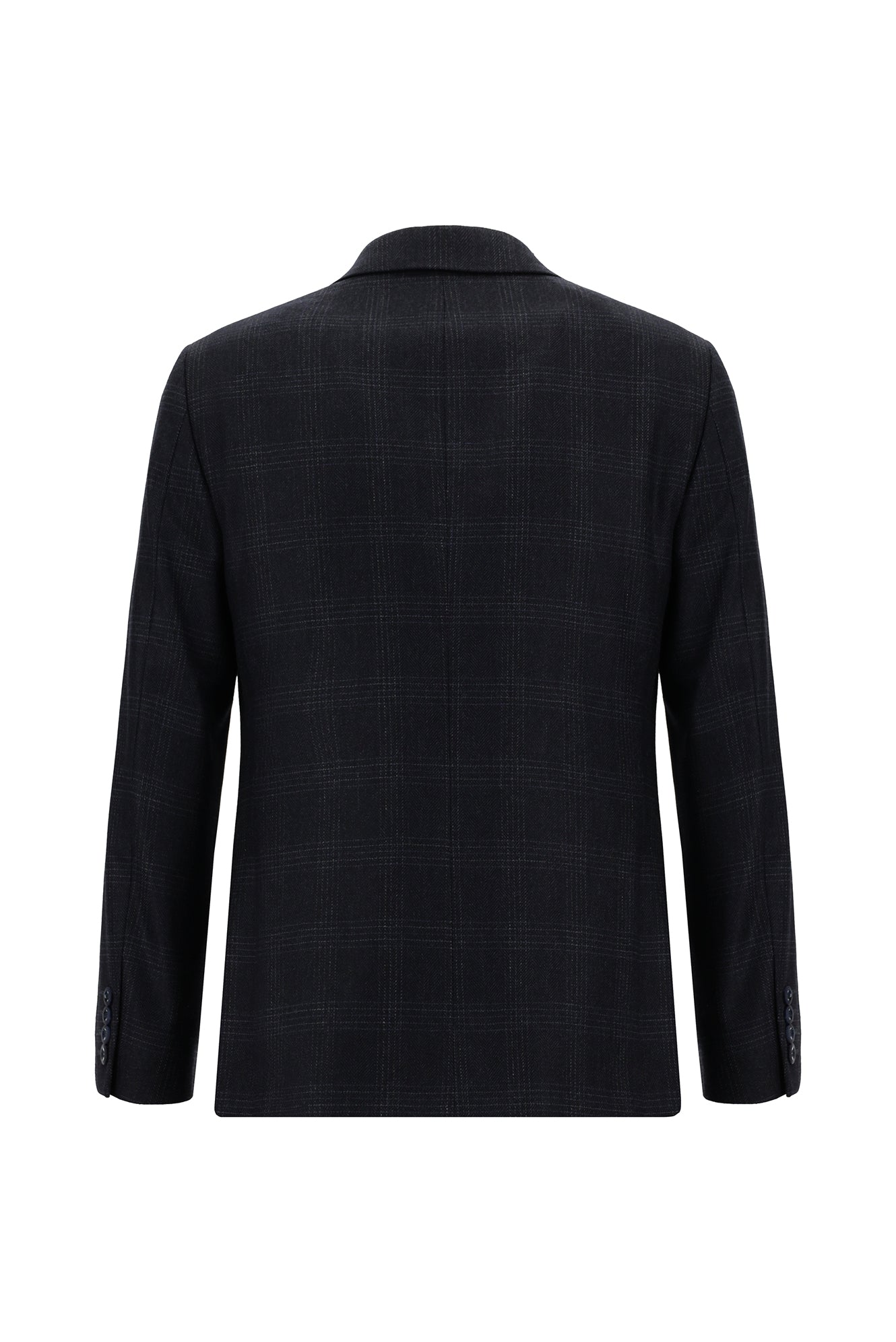 Koyu Lacivert Super Slim Fit Ekstra Dar Kesim Ekose Yünlü Ceket
