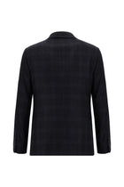 Koyu Lacivert Super Slim Fit Ekstra Dar Kesim Ekose Yünlü Ceket