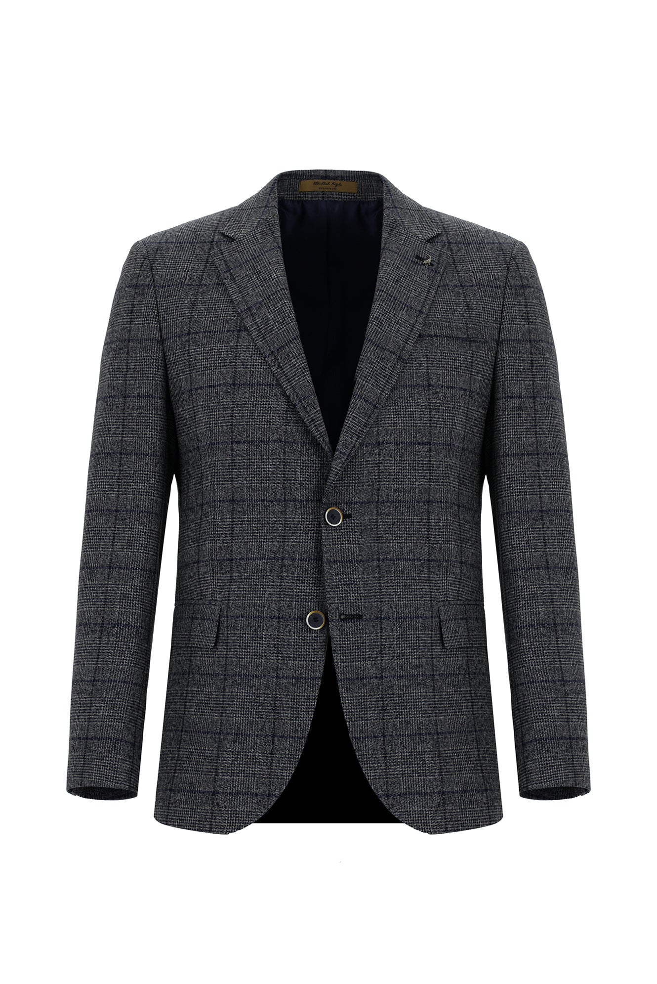 Açık Lacivert Slim Fit Dar Kesim İtalyan Ekose Yünlü Ceket