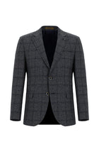 Açık Lacivert Slim Fit Dar Kesim İtalyan Ekose Yünlü Ceket