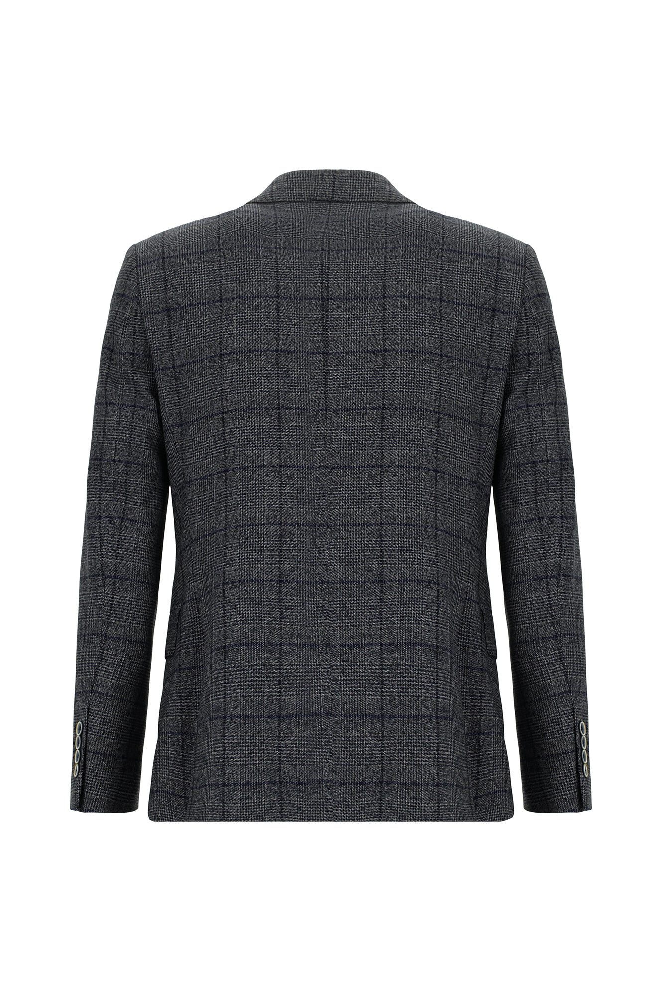 Açık Lacivert Slim Fit Dar Kesim İtalyan Ekose Yünlü Ceket