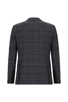 Açık Lacivert Slim Fit Dar Kesim İtalyan Ekose Yünlü Ceket
