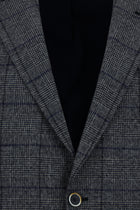 Açık Lacivert Slim Fit Dar Kesim İtalyan Ekose Yünlü Ceket
