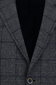 Açık Lacivert Slim Fit Dar Kesim İtalyan Ekose Yünlü Ceket
