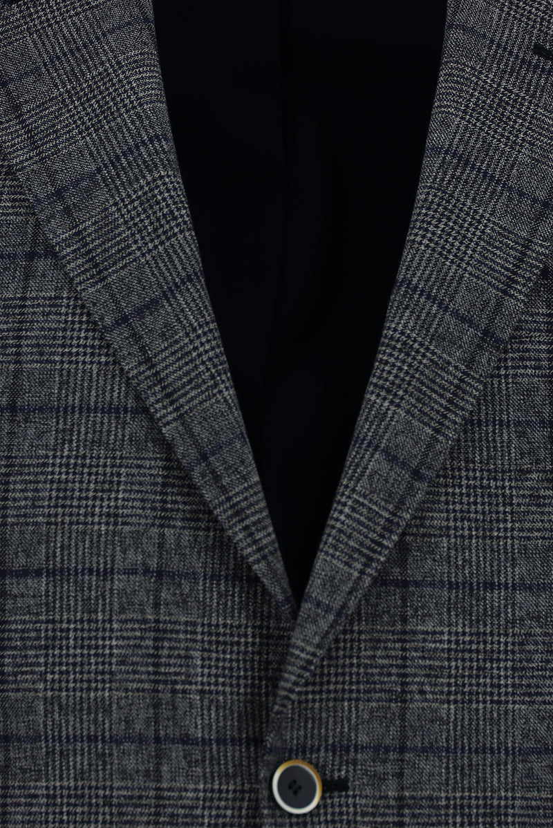 Açık Lacivert Slim Fit Dar Kesim İtalyan Ekose Yünlü Ceket