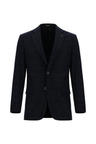 Koyu Lacivert Regular Fit Yünlü Ekose Ceket