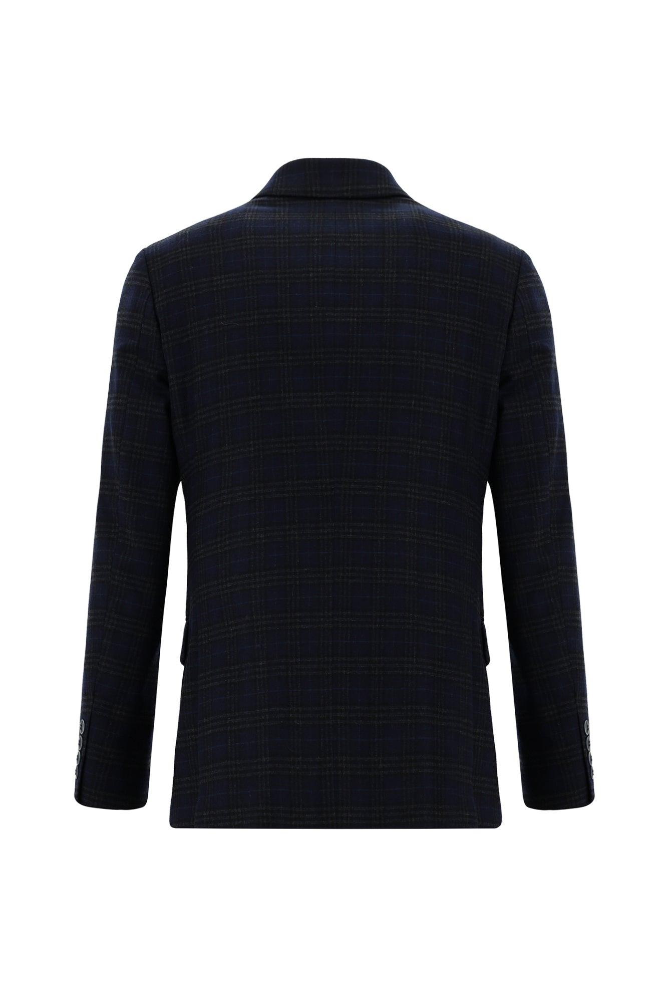 Koyu Lacivert Regular Fit Yünlü Ekose Ceket