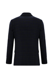 Koyu Lacivert Regular Fit Yünlü Ekose Ceket