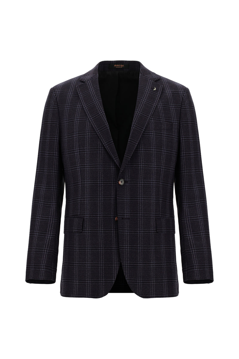 Koyu Bordo Regular Fit Yünlü Ekose Ceket